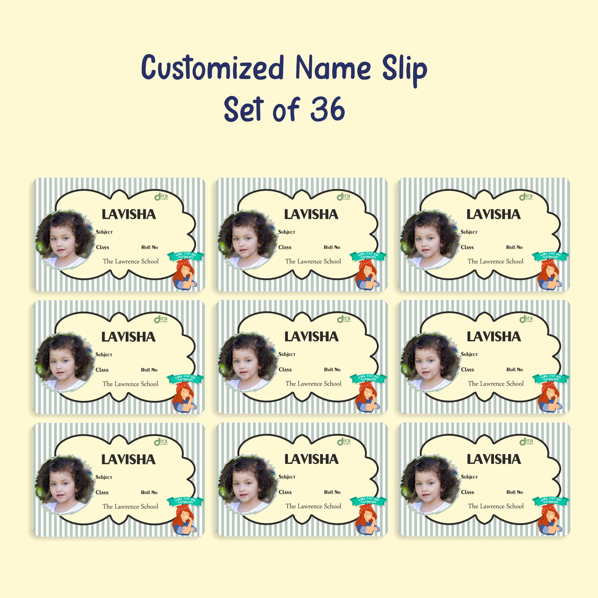 Personalized "Girl Can Do Anything" Name Slip | Custom Kids ID Labels for School by Diraprints