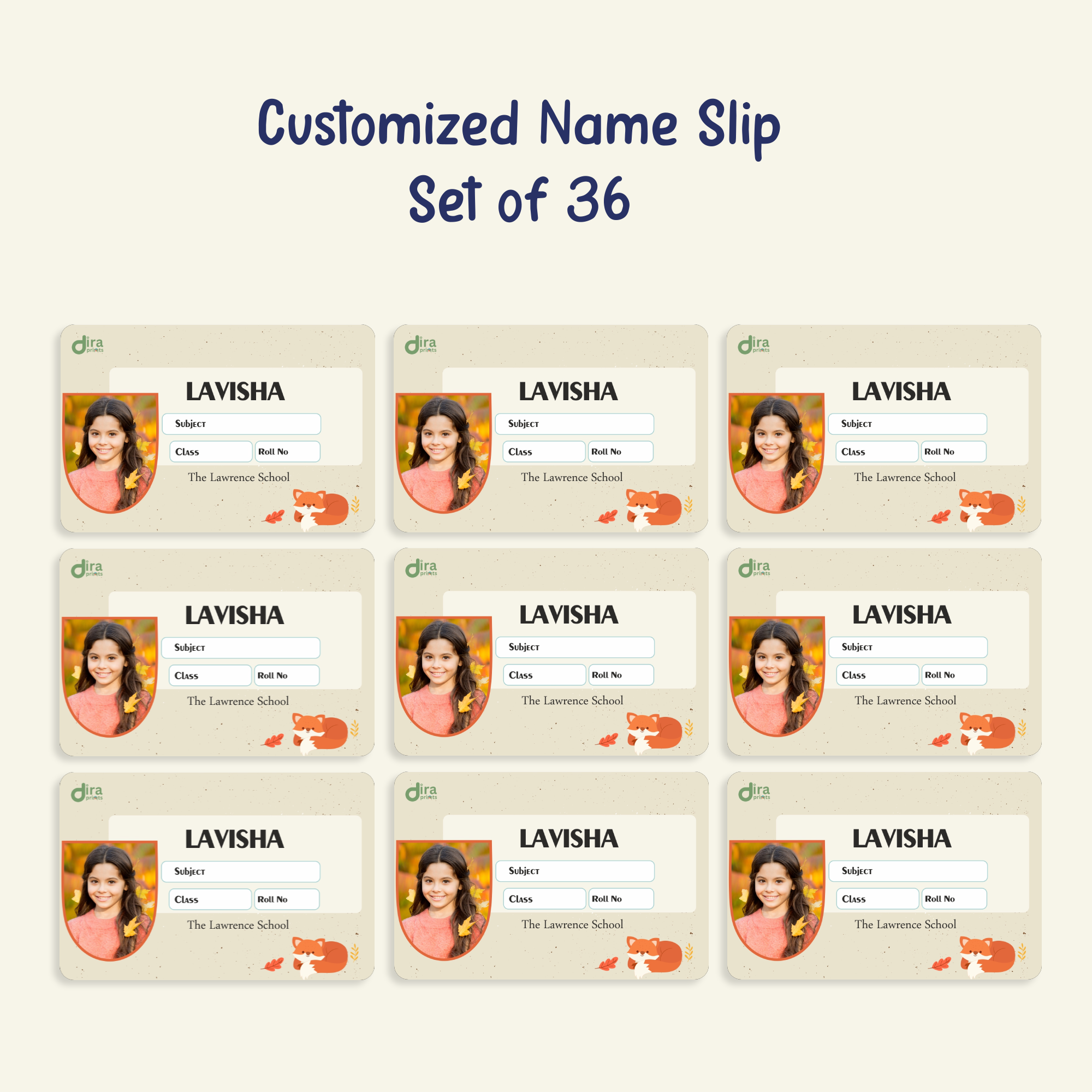 Personalized Red Fox Name Slip | Custom Kids ID Labels for School by Diraprints