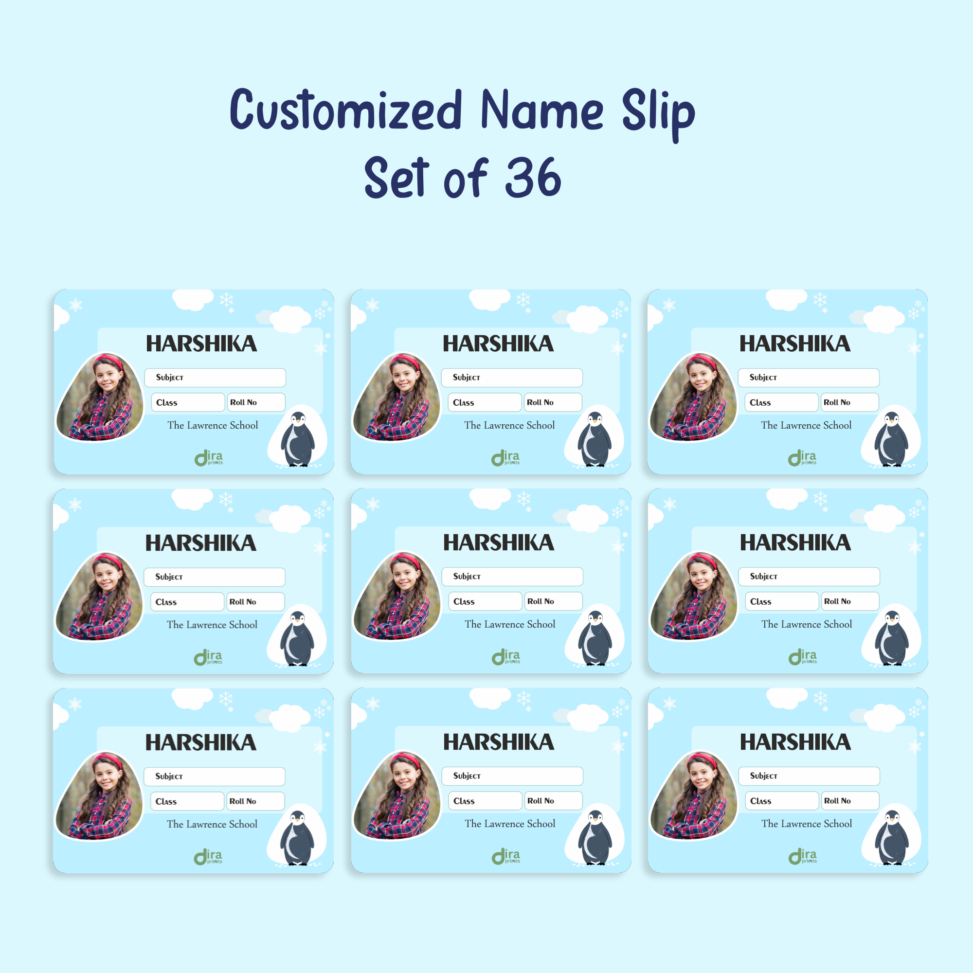 Personalized Penguin Name Slip | Custom Kids ID Labels for School by Diraprints