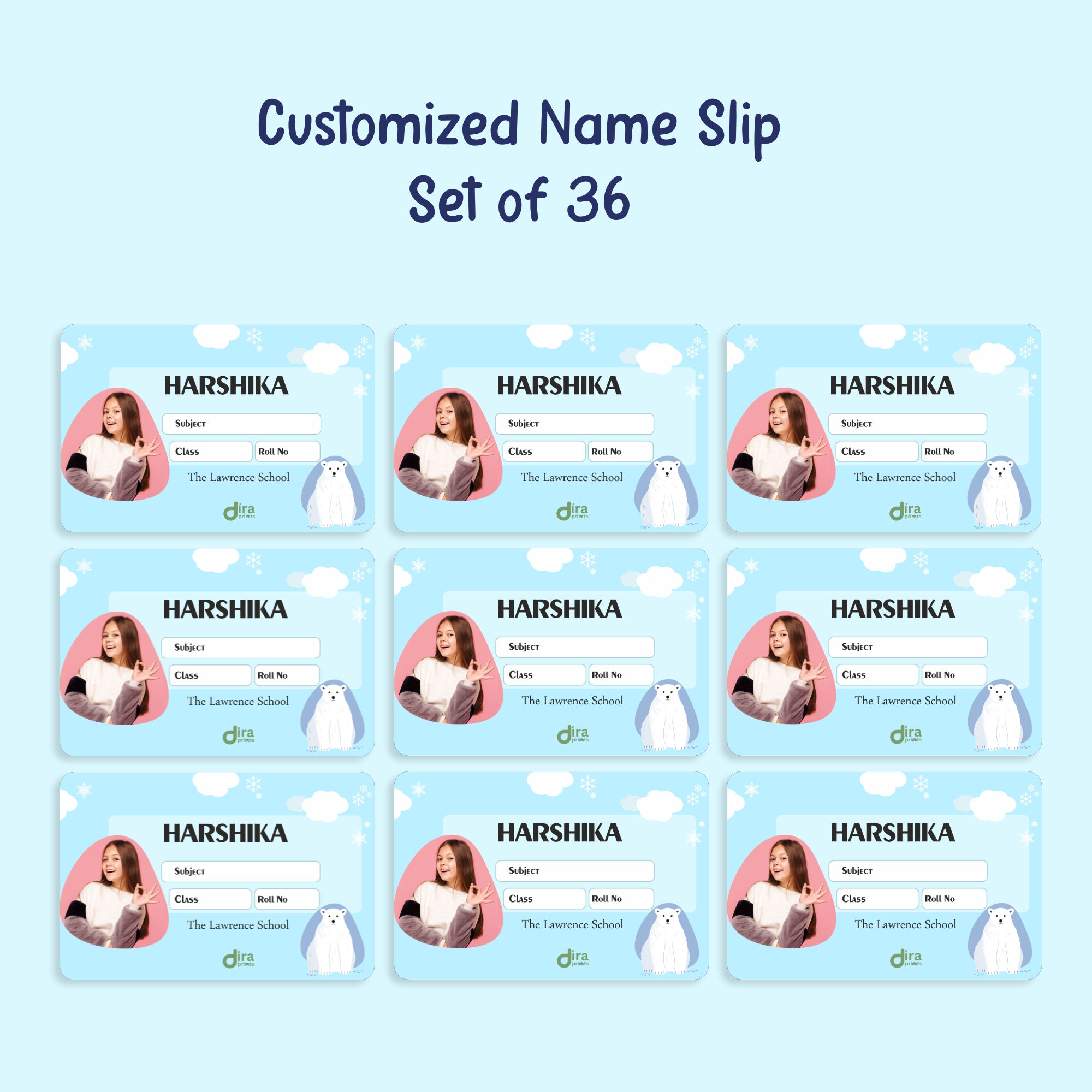 Personalized Polar Bear Name Slip | Custom Kids ID Labels for School by Diraprints