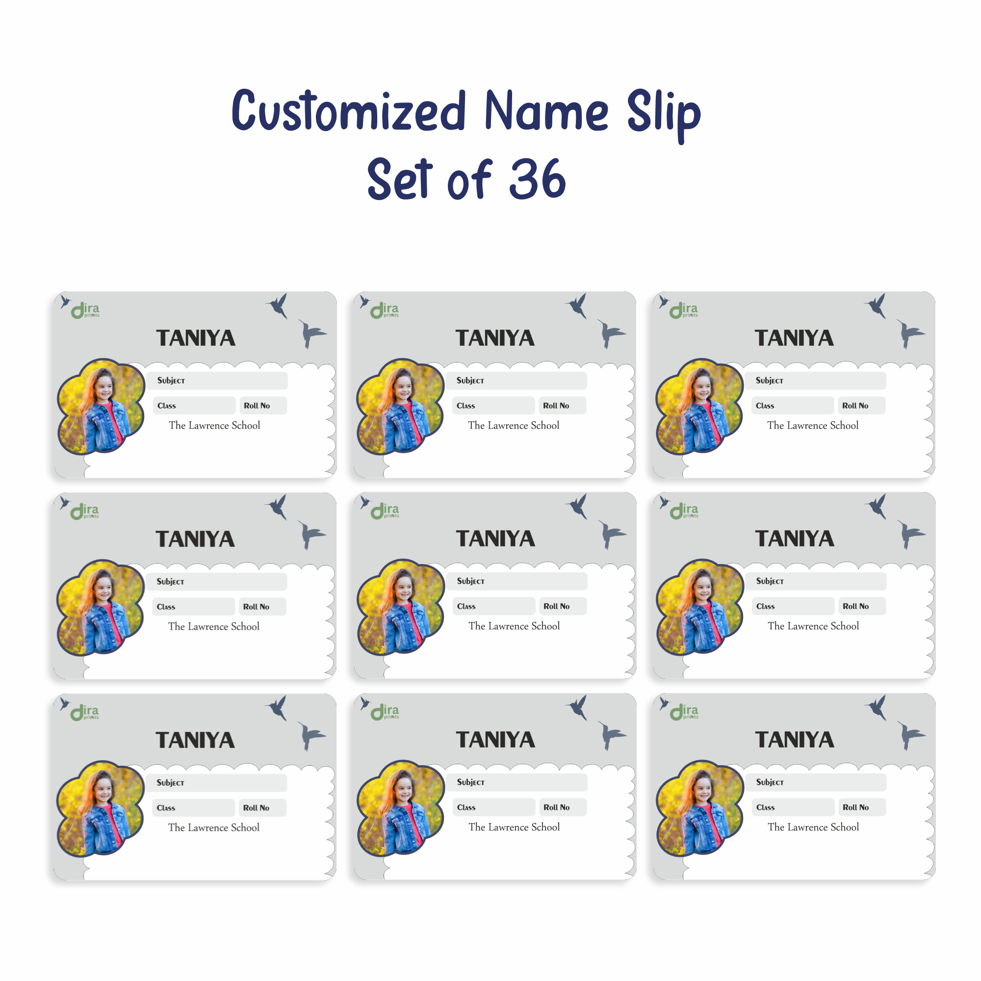 Personalized Bird Name Slip | Custom Kids ID Labels for School by Diraprints