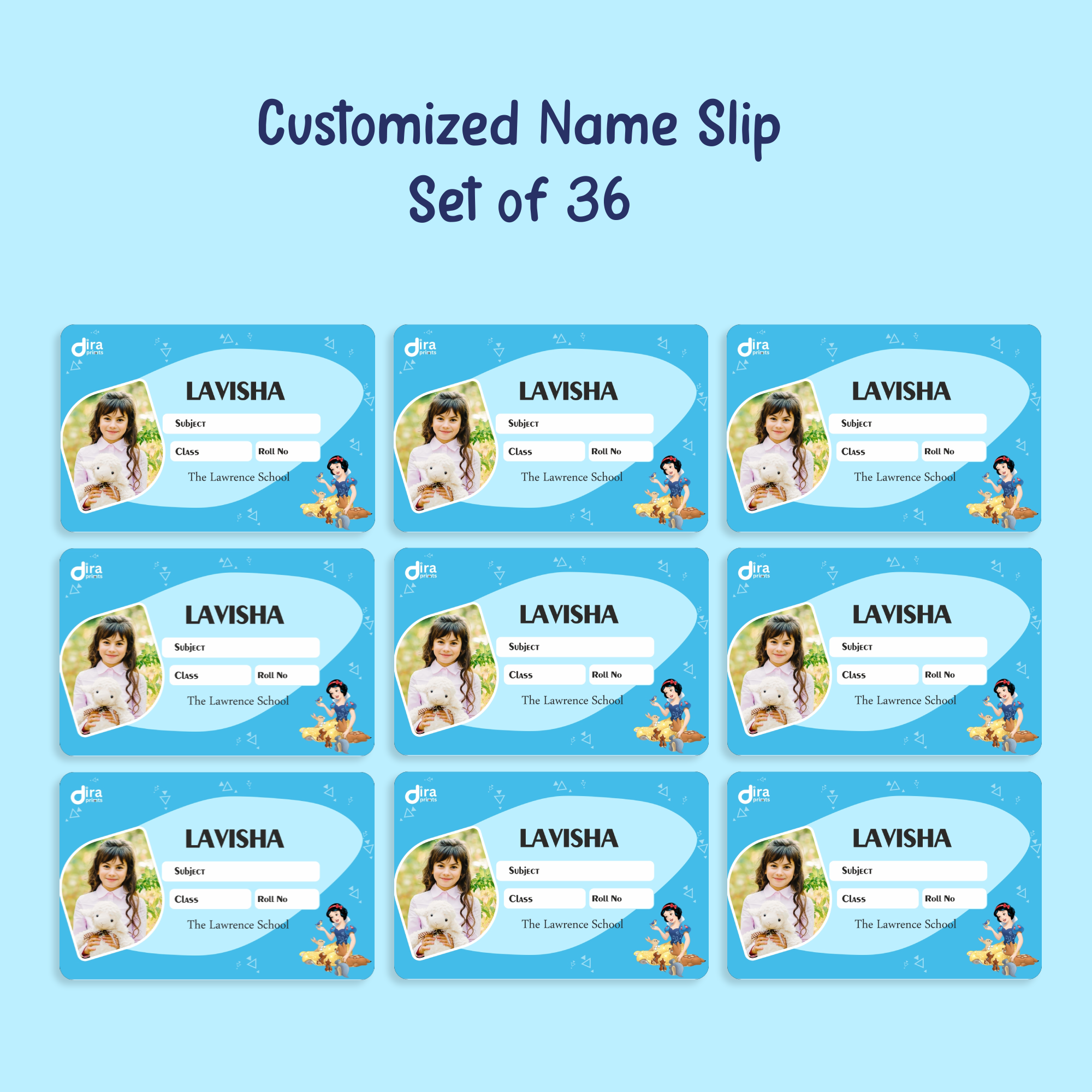 Personalized Snow White Name Slip | Custom Kids ID Labels for School by Diraprints