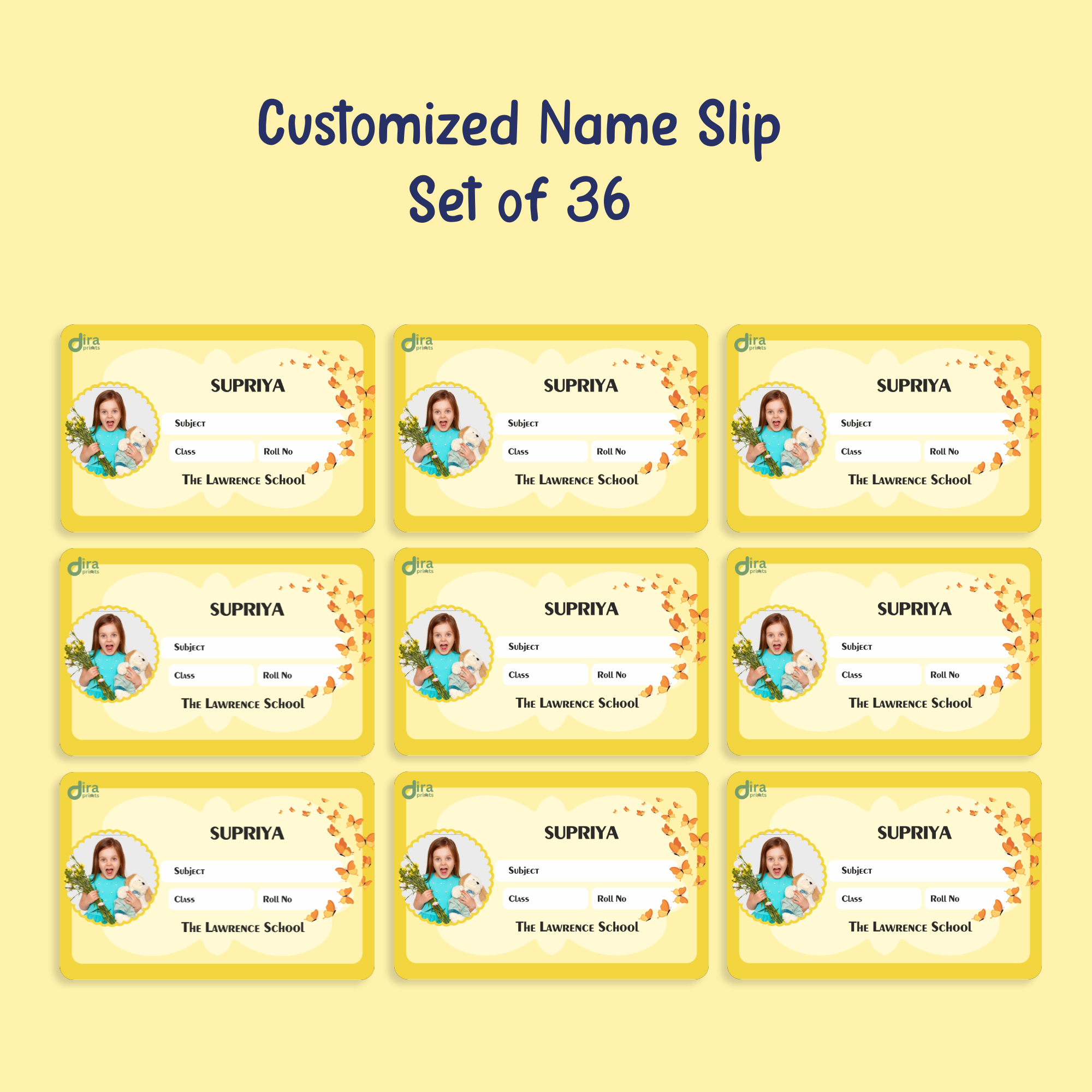Personalized Orange Butterfly Name Slip | Custom Kids ID Labels for School by Diraprints