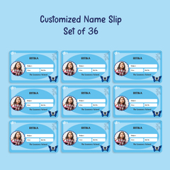 Personalized Blue Butterfly Name Slip | Custom Kids ID Labels for School by Diraprints
