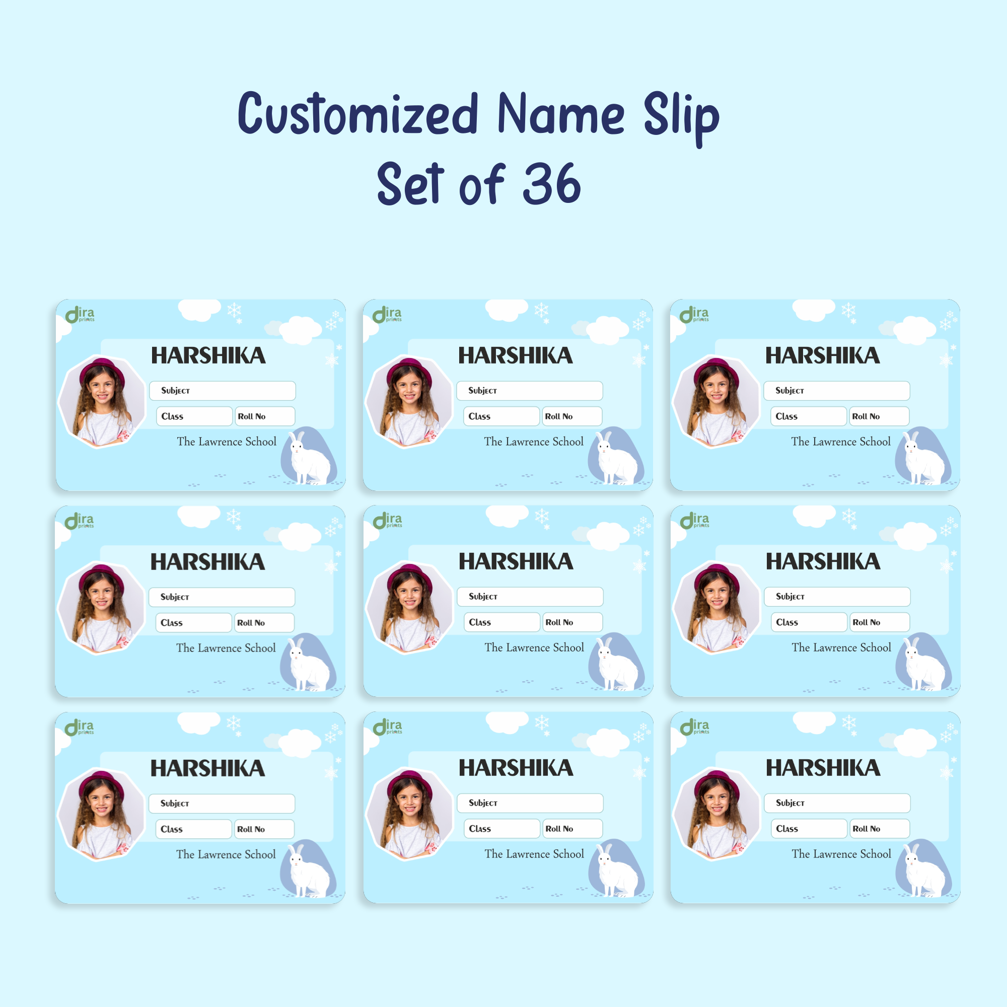 Personalized Rabbit Name Slip | Custom Kids ID Labels for School by Diraprints