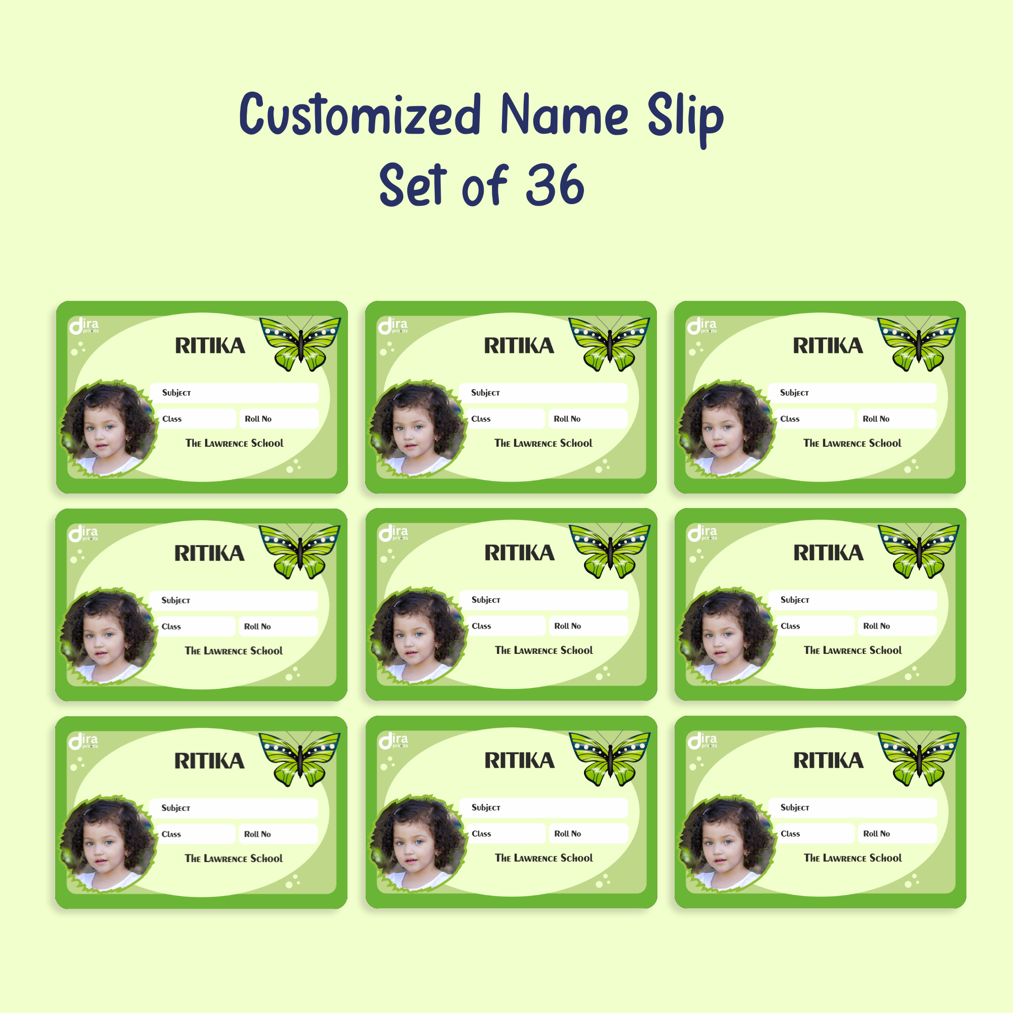 Personalized Butterfly Name Slip | Custom Kids ID Labels for School by Diraprints