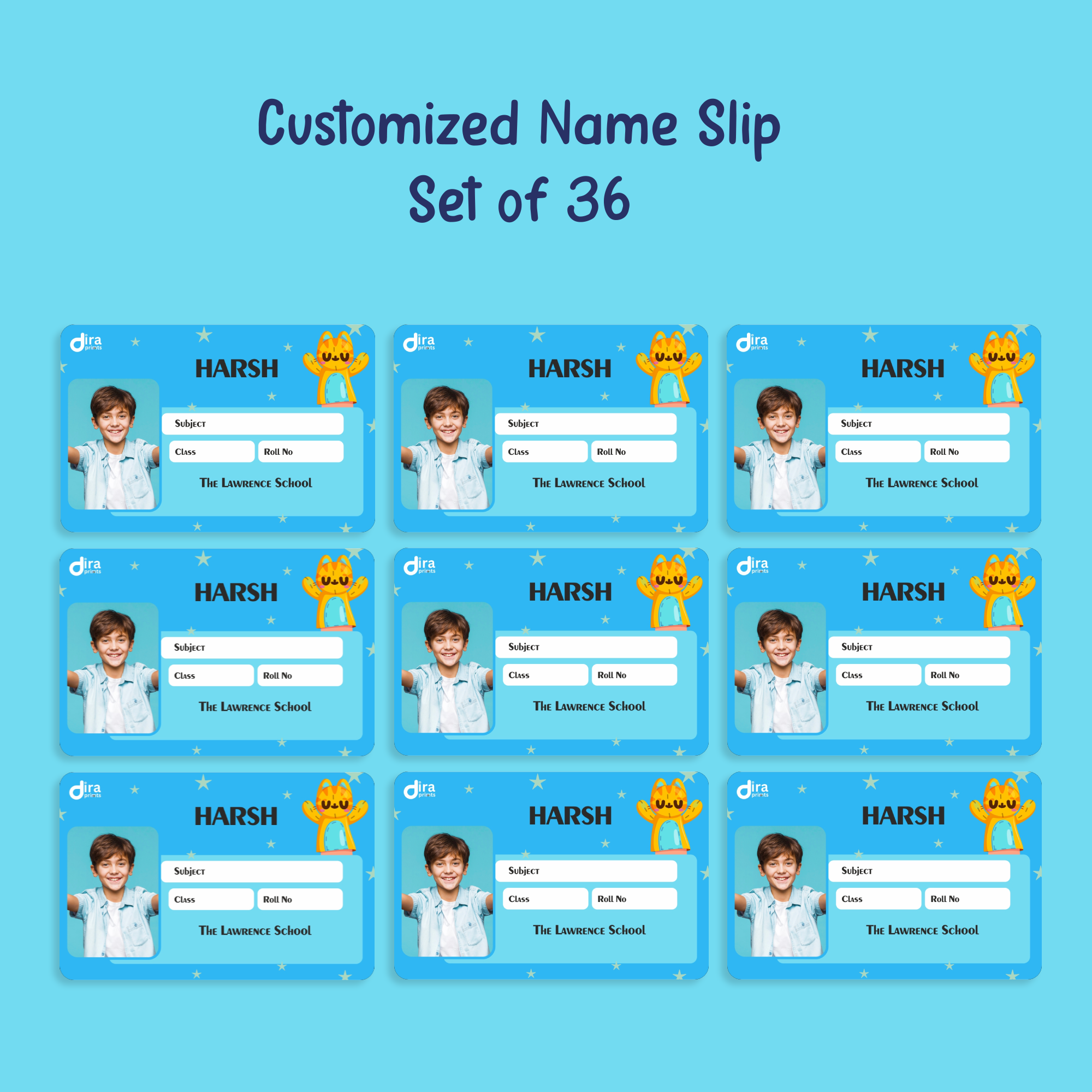 Personalized Cute Cat Name Slip | Custom Kids ID Labels for School by Diraprints