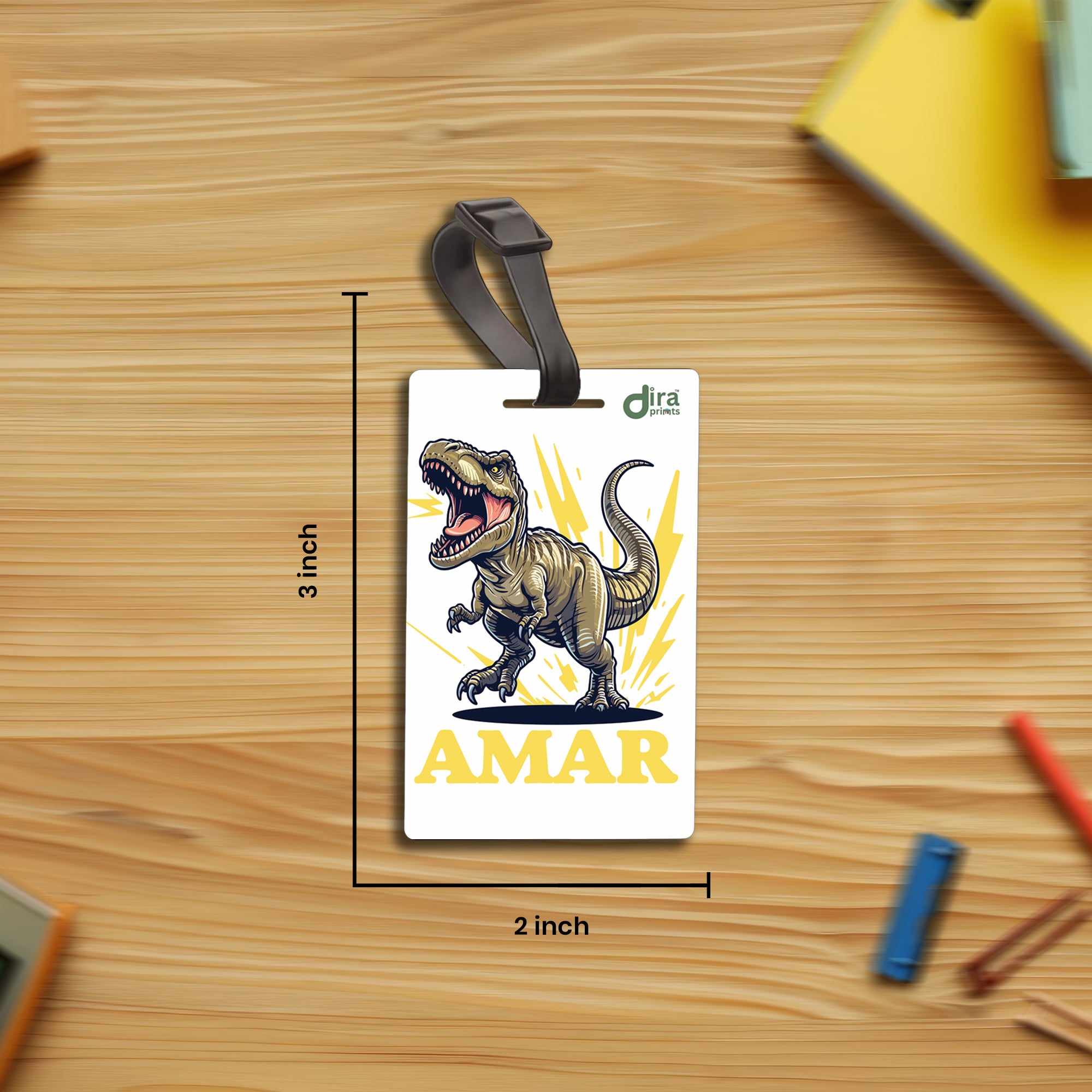 🦖 Personalized T-Rex Dinosaur Bag Tag | Custom Jurassic Name Label By Diraprints