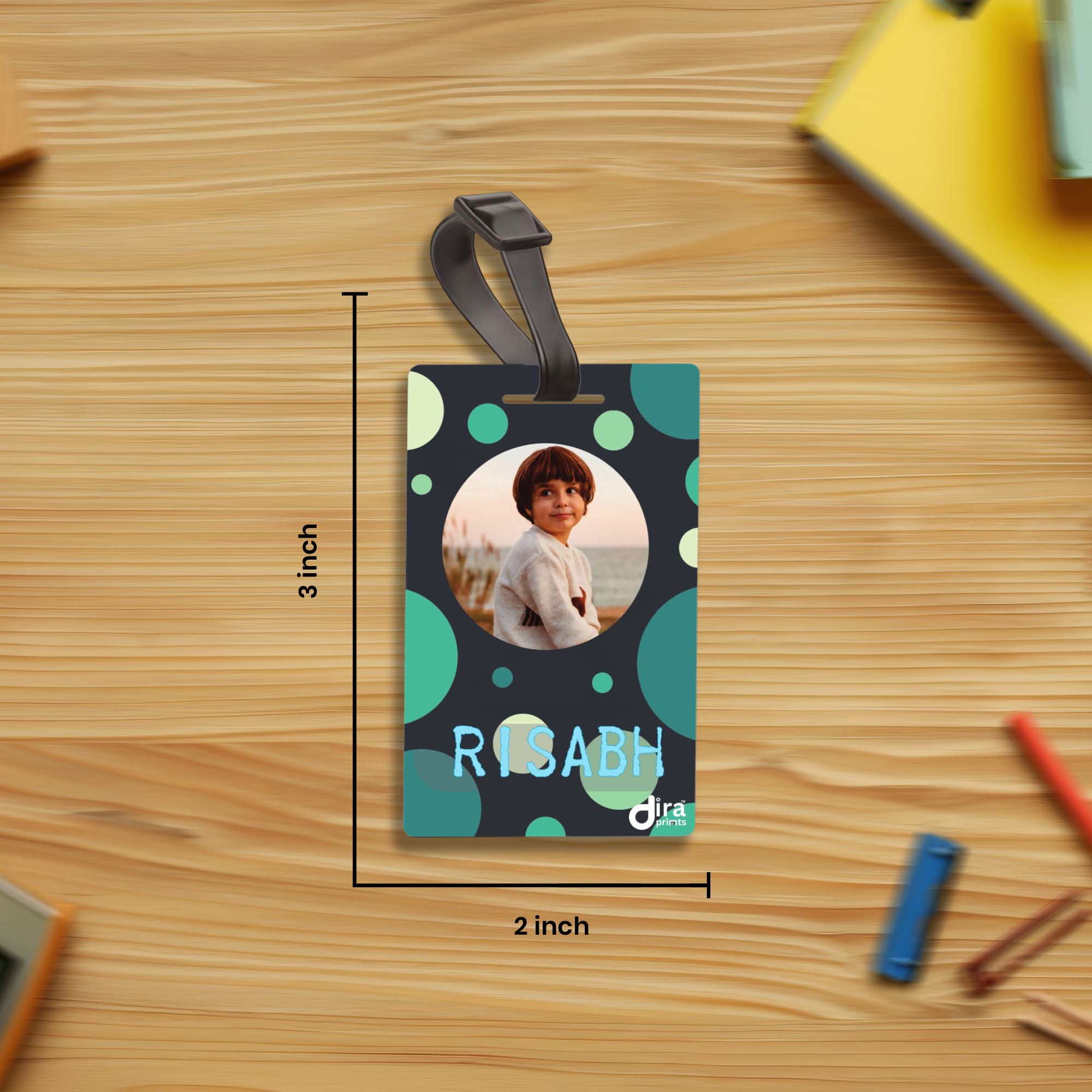 Personalized Photo Bag Tag - Modern Circle Graphic | Custom Name Picture Label By Diraprints