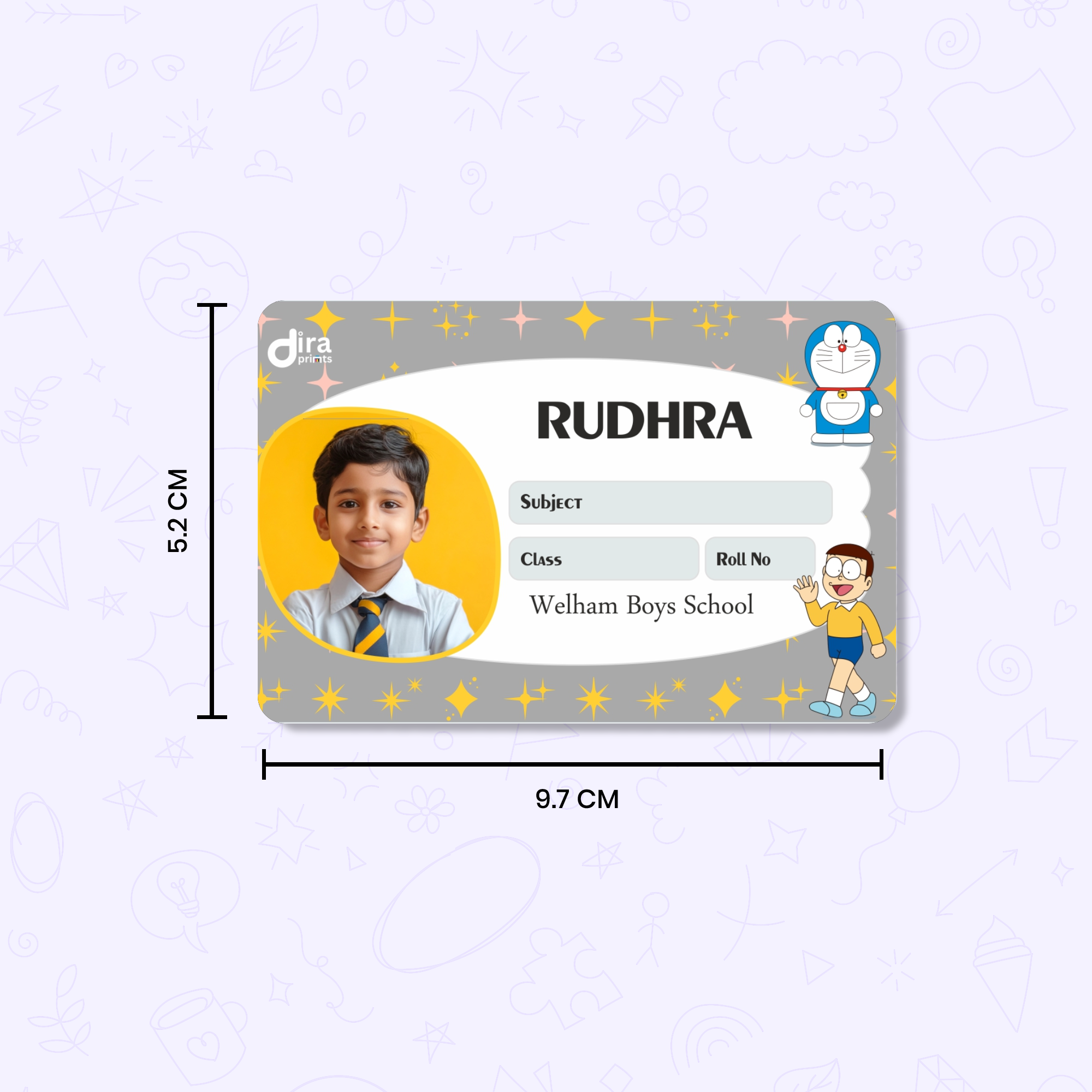 Personalized Doraemon and Nobita Name Slip | Custom Kids ID Labels for School by Diraprints