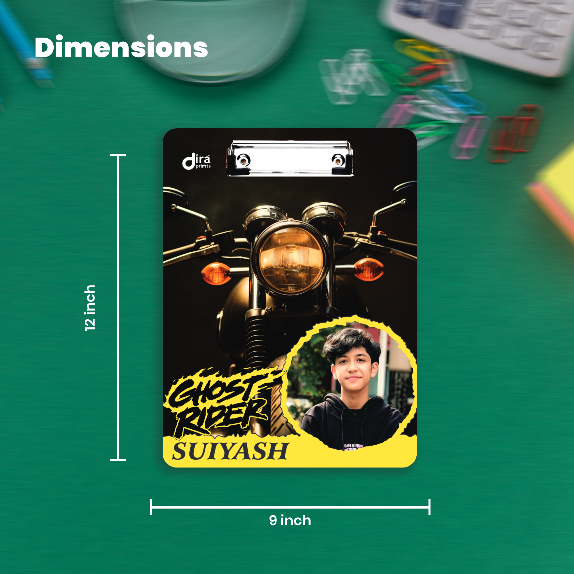 Personalized Classic Bike Exam Board | Custom Photo & Name Writing Pad with Gear Motif By Diraprints