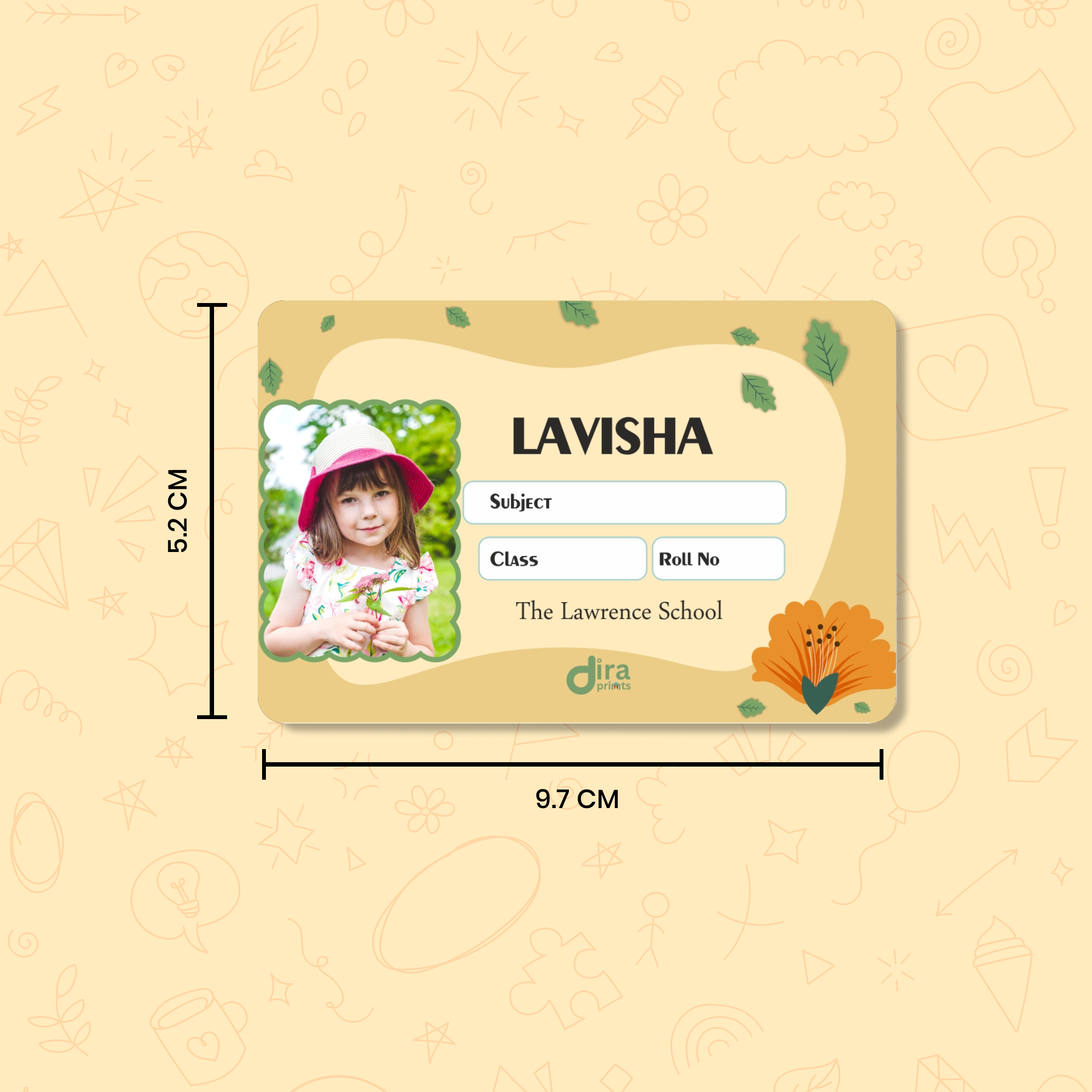Personalized Orange Flower Name Slip | Custom Kids ID Labels for School by Diraprints