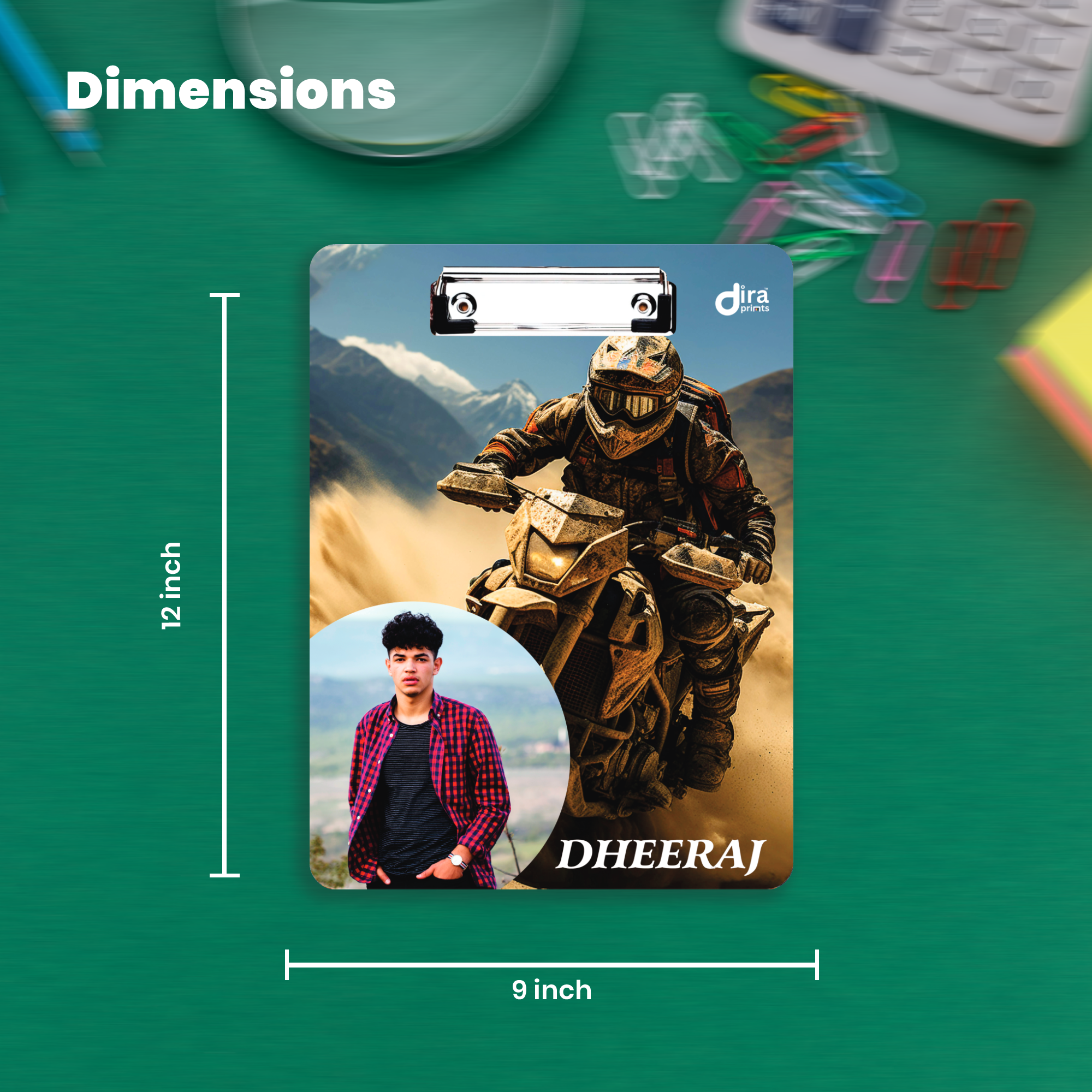 Off-Road Dirt Bike Design Personalized Exam Board | Custom Photo & Name Writing Pad by Diraprints