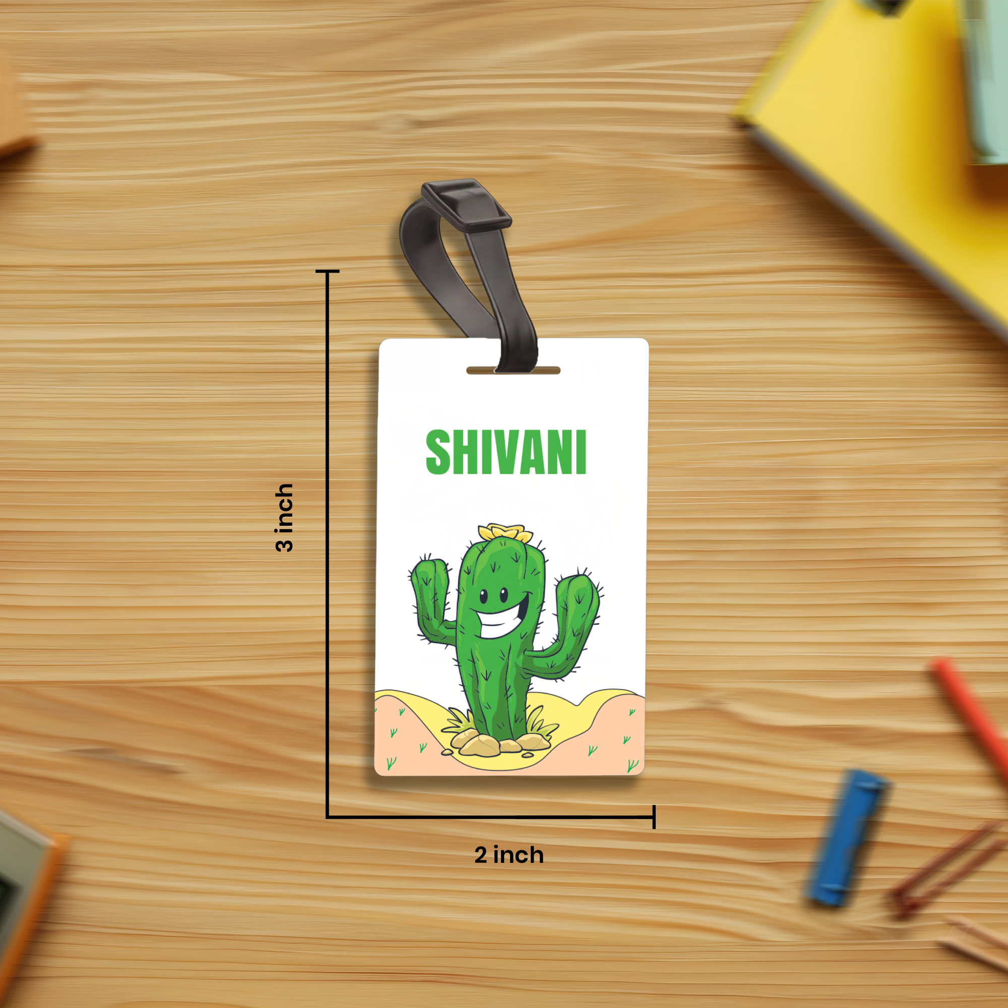 🌵 Personalized Smiling Cactus Bag Tag | Custom Desert Name Label By Diraprints