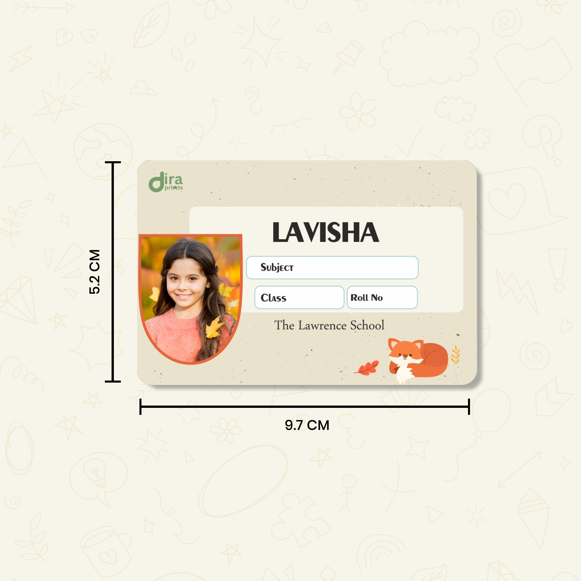 Personalized Red Fox Name Slip | Custom Kids ID Labels for School by Diraprints