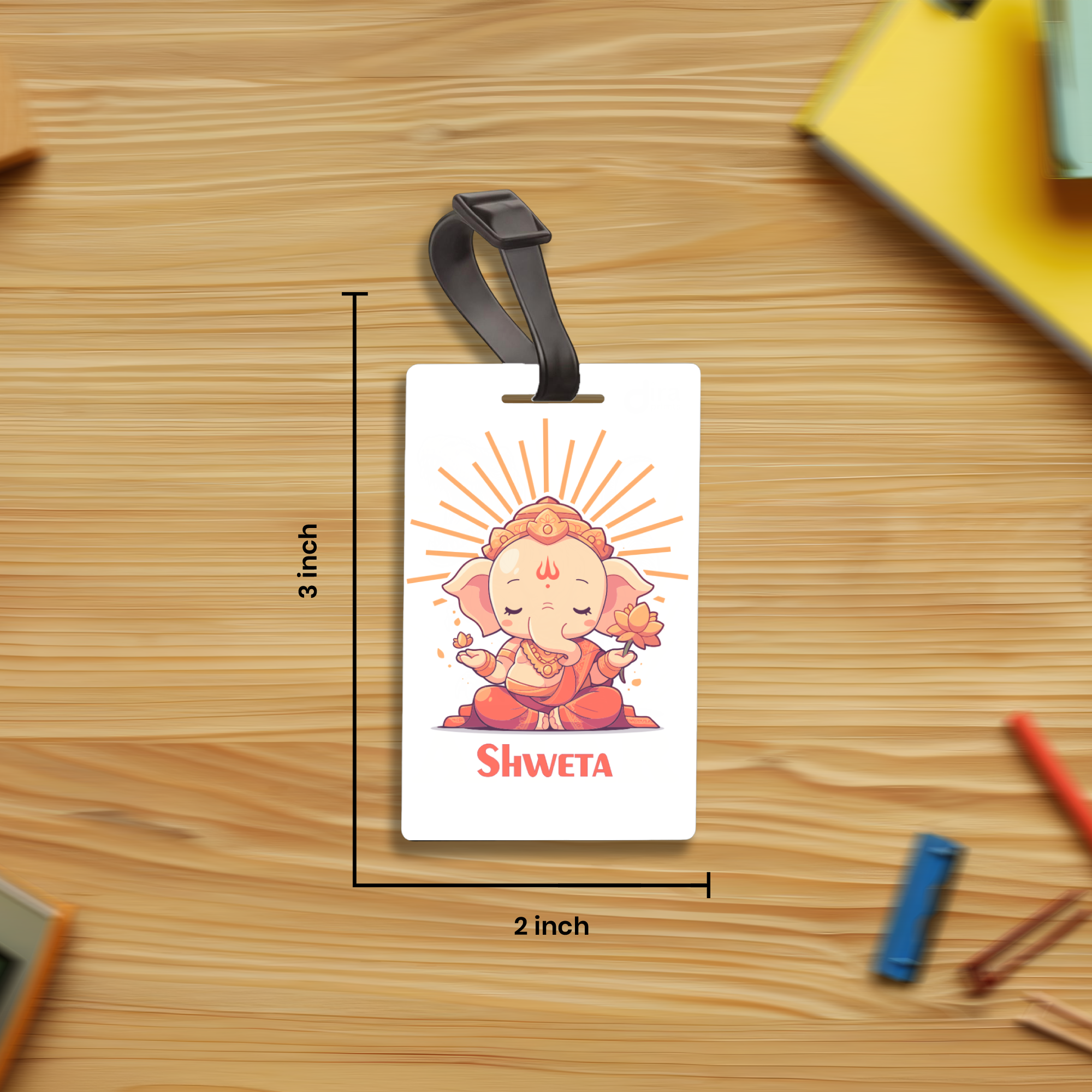Personalized Ganesha Bag Tag for Kids | Custom Name School Bag Label by Diraprints