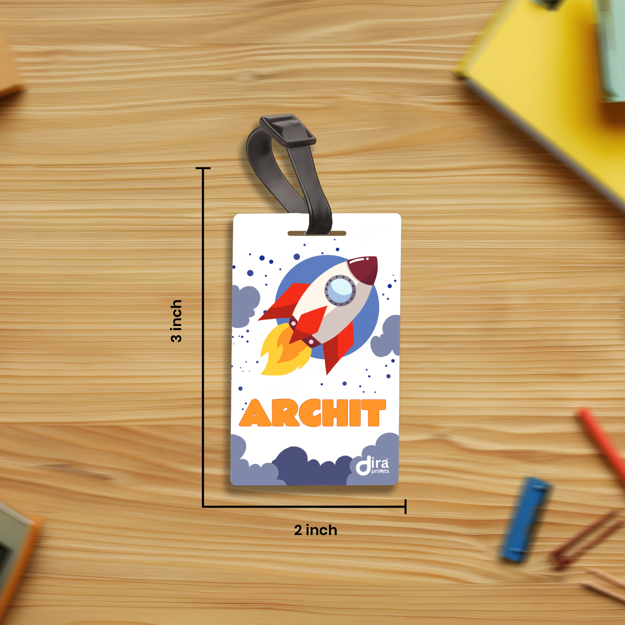 🚀 Personalized Rocket Bag Tag for Boys | Custom Space Name Label Diraprints