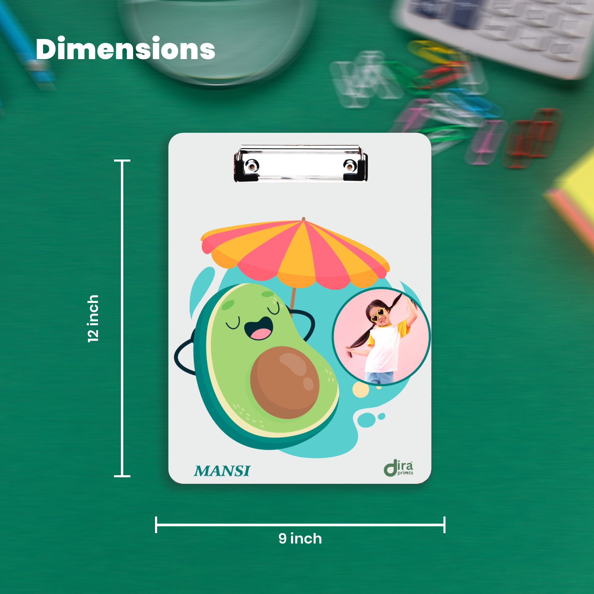 Custom Avocado Theme Exam Board | Personalized A4 Clipboard for Girls and Students By Diraprints