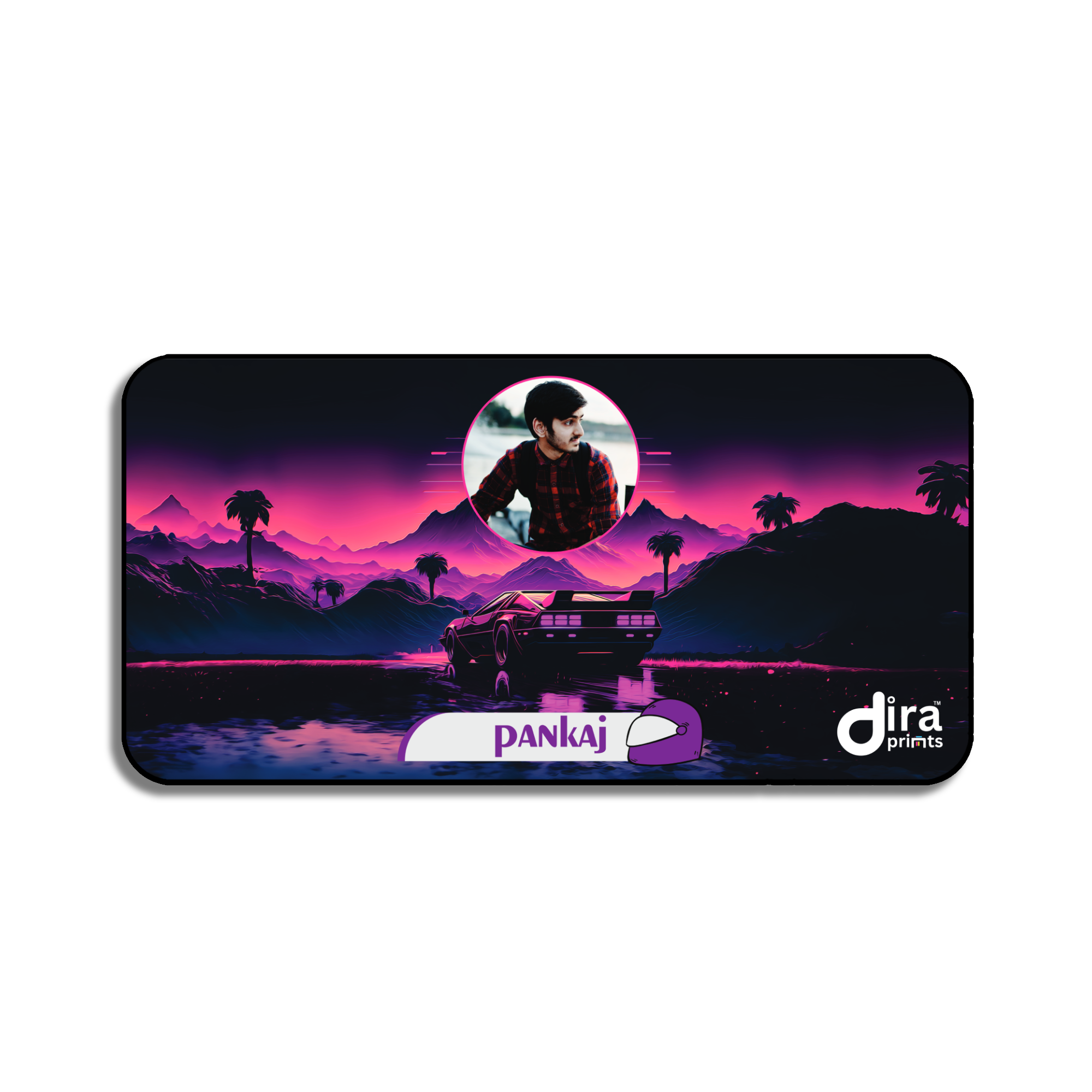 Personalized Retrowave Car Desk Mat by Diraprints