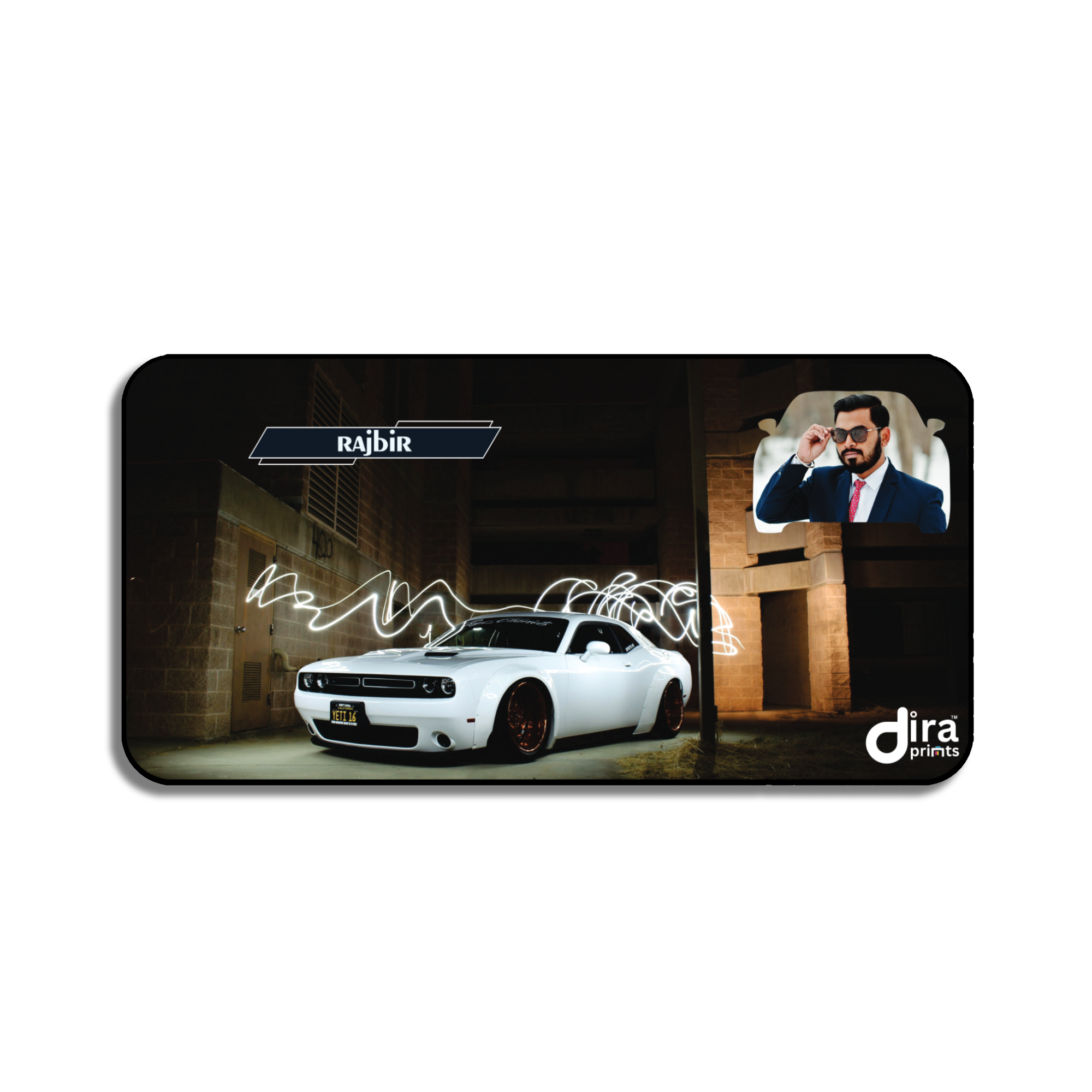 Personalized White Mustang Desk Mat | Custom Photo Classic Muscle Car Desk Mat by Diraprints